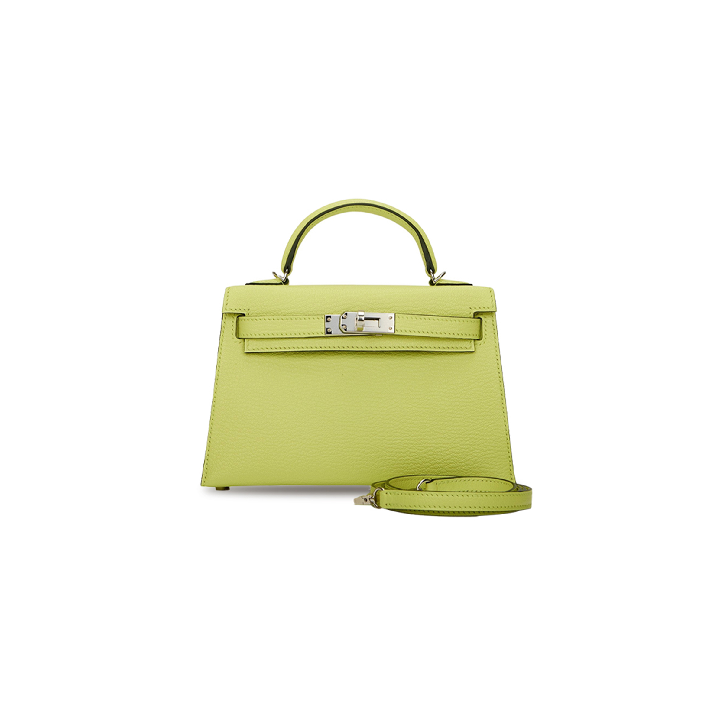 HERMÈS MINI KELLY II SELLIER JAUNE BOURGEON CHEVRE PALLADIUM HARDWARE (19*12*5.5cm) 